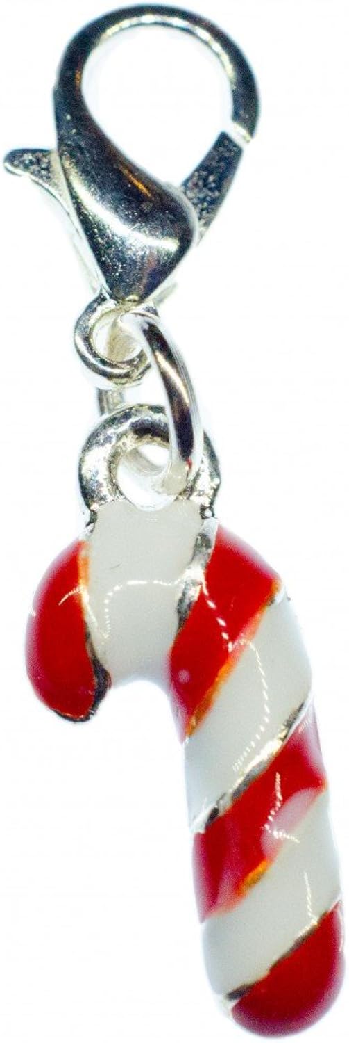 Miniblings Candy Cane Charm Pendant Christmas Cawaiii White Red Enameled Enamel, 19mm