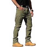 FLYFIREFLY Men's Ripstop Tactical Cargo Pants Water Resistant Quick Dry Hiking Work Pants with Multi-Pockets(No Belt)