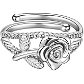 beautlace Rose Necklaces/Adjustable Rings Silver/18K Gold/Black Gun Plated Flower Pendant/Open Ring Elegant Jewelry Gifts for Women