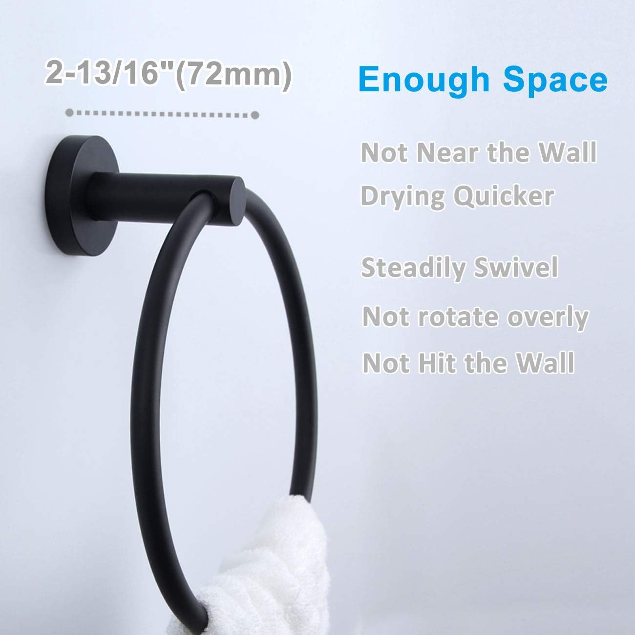 Matte Black Towel Ring, APLusee Hand Towel Holder Stainless Steel Modern Round Bathroom Kitchen Storage Hanger Wall Mounted: Home Improvement