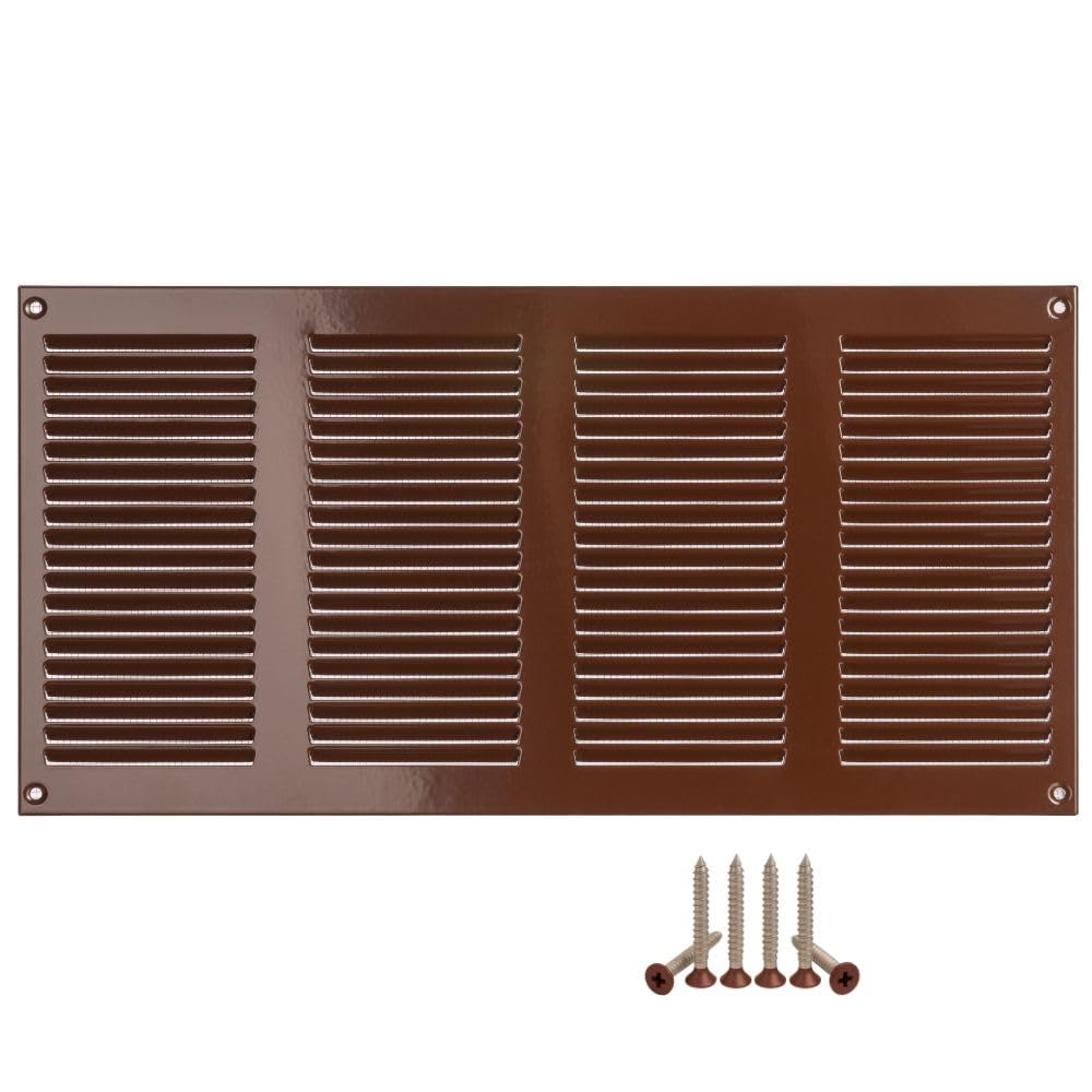 LIRAST 400x200mm Vent Cover Brown - 16x8 inch Wall Vent Cover with Insect Mesh - Ceiling Soffit Vents - External Vent Cover - Metal Ventilation Grilles - Air Vent Covers for Walls