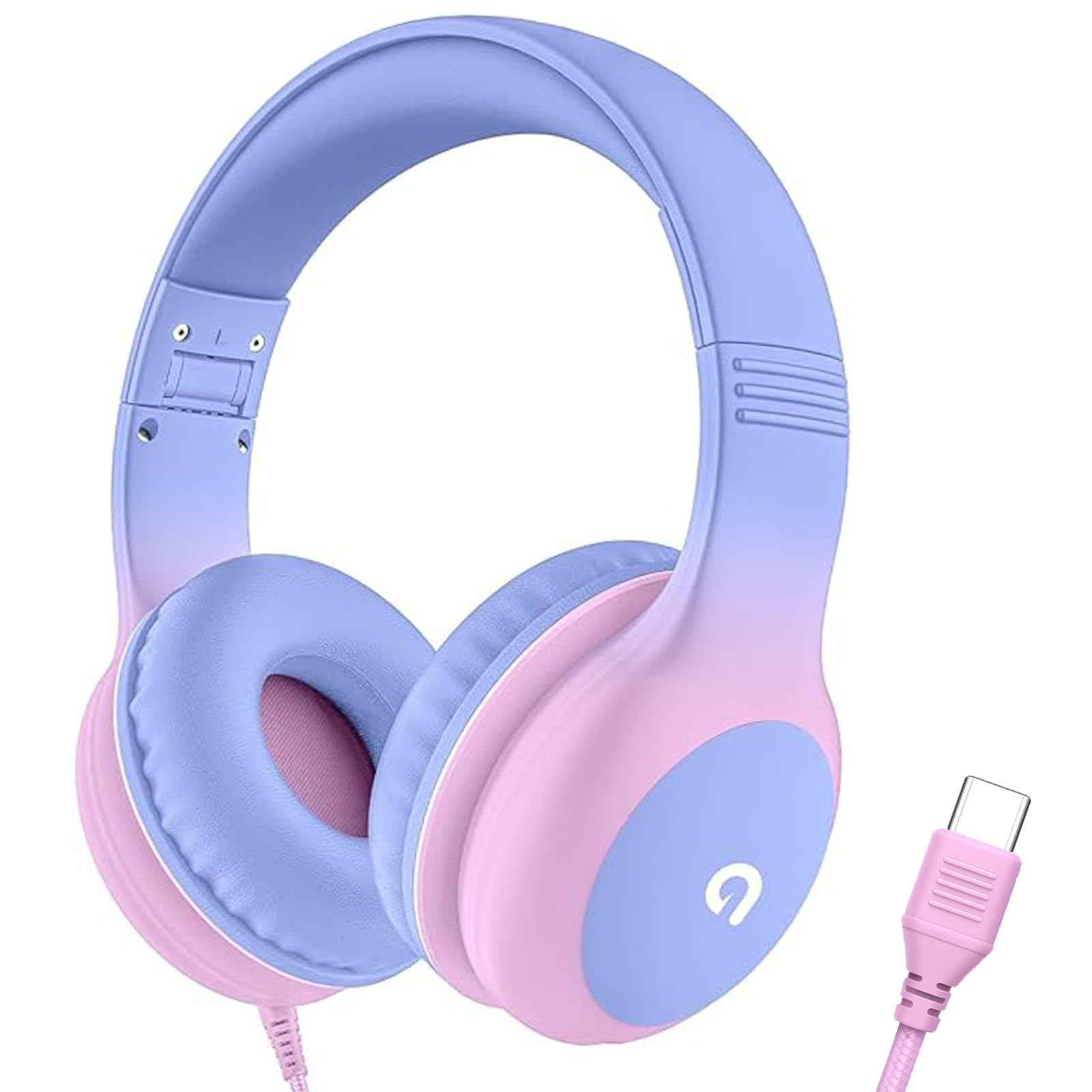 Photo 1 of ADOOPE Wired Kids Headphones with USB C Plug, 85dB Volume Limiting Safe Hearing Protection, Adjustable Headband, Tangle-Free Cord Headphones for School, Tablet, Travel(Gradient Purple)