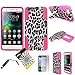 For Huawei Raven LTE H892L ITUFFY 3items: Screen Film+Stylus Pen+Dual Layer Impact Resistance Plastic Cover Soft Rubber KickStand Hybrid Case (Pink Leopard)