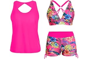Yonique 3 Piece Tankini Swimsuits for Women Swim Tank Top Bathing Suits with Boy Shorts and Bra Athletic Swimwear