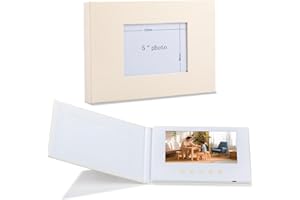 Sourcingbay Elegant Linen-Covered Video Album with Photo Insert | 7-Inch IPS Screen, 4GB Memory, USB-C Charging | Perfect for Weddings, Retirements, and Special Occasions