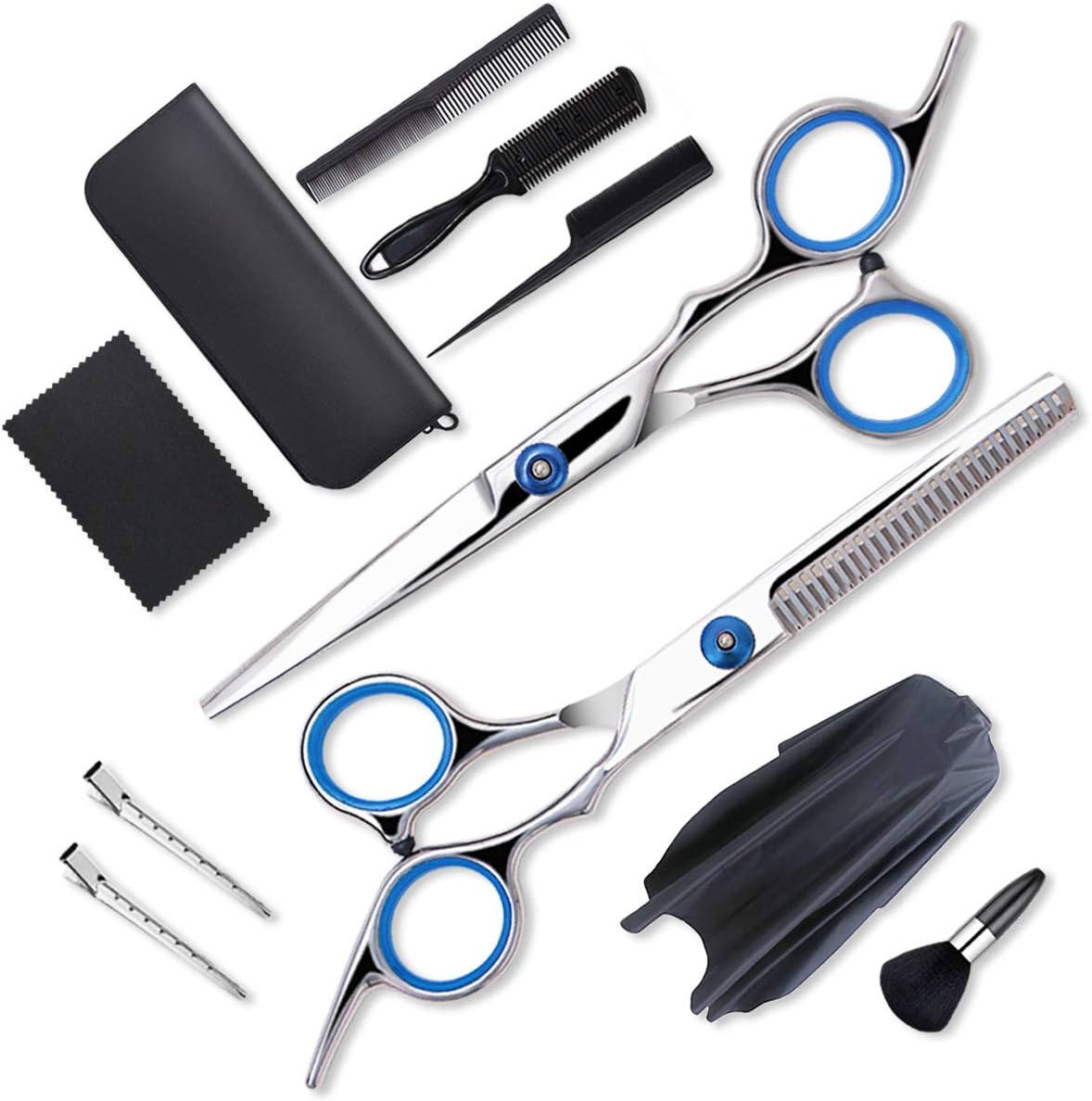 Hair Cutting Scissors Kit, Haircut scissors professional of 11 Pack,Stainless Steel Hair Cutting Thinning Shears Kit Hairdressing Barber, Clips,Barber Cape,Comb for Home,Salon,Pet Use: Home Improvement