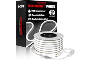 Shine Decor LED Rope Lights AC 120V, Connectable & Cuttable Dotless 120LEDs/M Eco Neon Strip Lighting, ETL IP65 Waterproof & Weather-Resistant for Home Commercial, 8x16mm, 4500K Neutral White, 50FT