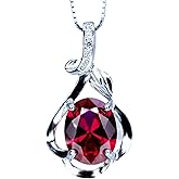 Sterling Silver Red Ruby Necklace 2.1 CT Solitaire Red Ruby Flower Petal Pendant Sterling Silver White Gold Plated July Birthstone