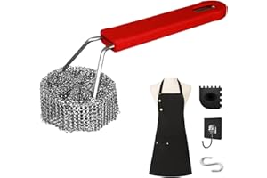 YAKUST Cast Iron Chainmail Scrubber with Handle, Ergonomic Stainless Steel Cast Iron Pans Scrubber Cleaning kit