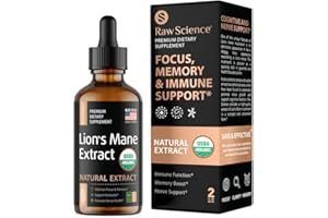 S RAW SCIENCE Lion's Mane Mushroom Liquid Extract for Brain Support and Mental Clarity. High Potency Nootropic Supplement, Vegan, 2oz
