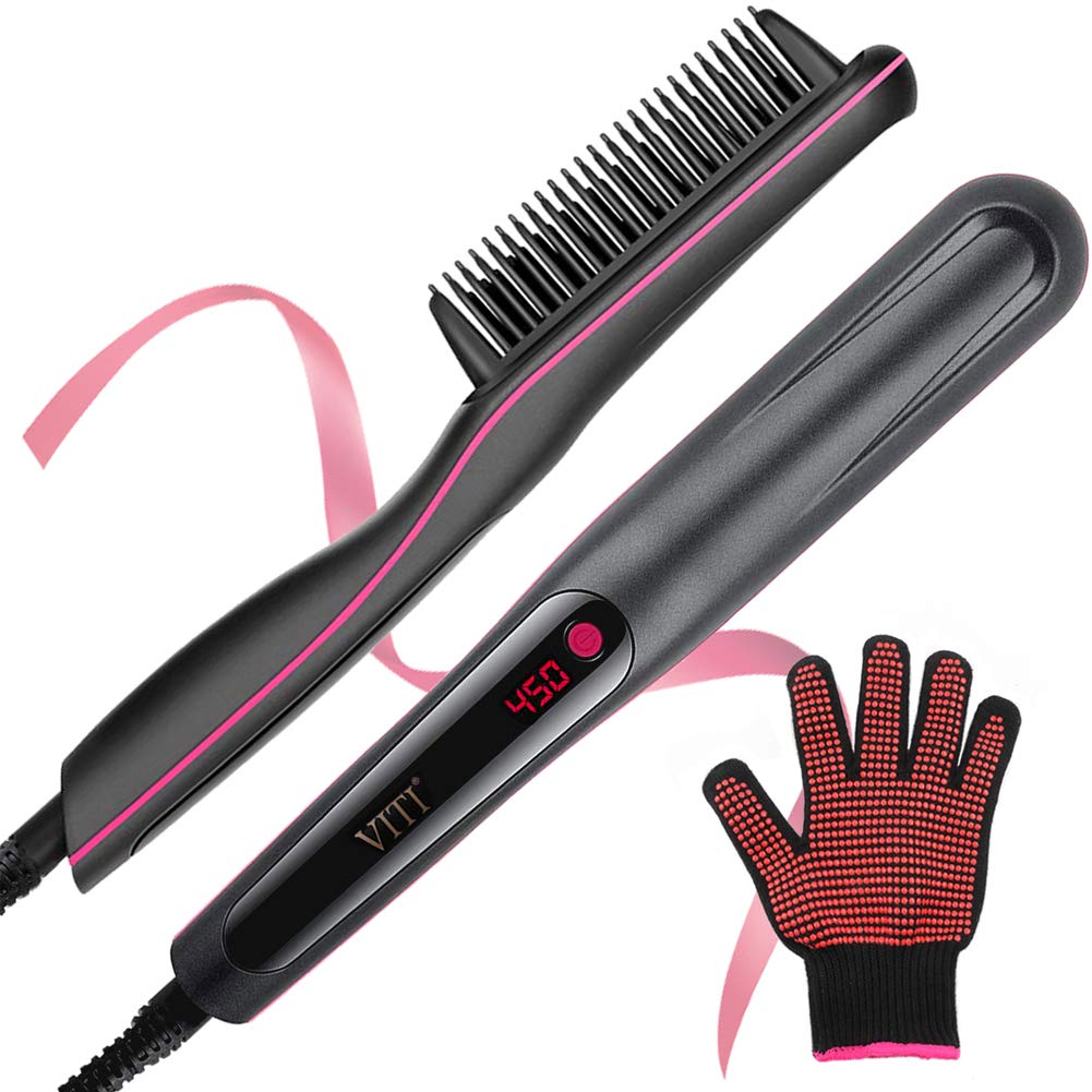 Hair Straightener Brush - Straightening Comb with Anti-Scald, Fast Ceramic Heating Ionic Hair Straightening Brush, Auto Off, 360 Swivel Cord Portable Straightening Comb for Home, Travel and Salon