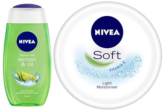 NIVEA Shower Gel, Lemon & Oil, 250ml and NIVEA Soft Light Moisturiser With Vitamin C, 200ml