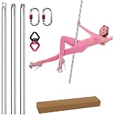 PRIORMAN Aerial Flying Dance Pole, SGS Certified,3m for 12-15ft Ceiling | 11657lbs Breaking Load, 9.8ft 45mm Silver Steel Aerial Pole,360&deg; Spinning w/ Swivel &amp; 2 Carabiners for Home