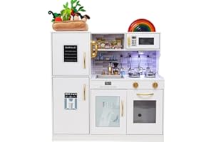 TOUCH US Kids Children Pretend Toy for Babies, Kitchen Playset & Play Kitchen Toy Set with Light, Sink with Faucet, Oven, Microwave, Kitchenware Set Accessories for Ages 3-8 Girls Boys