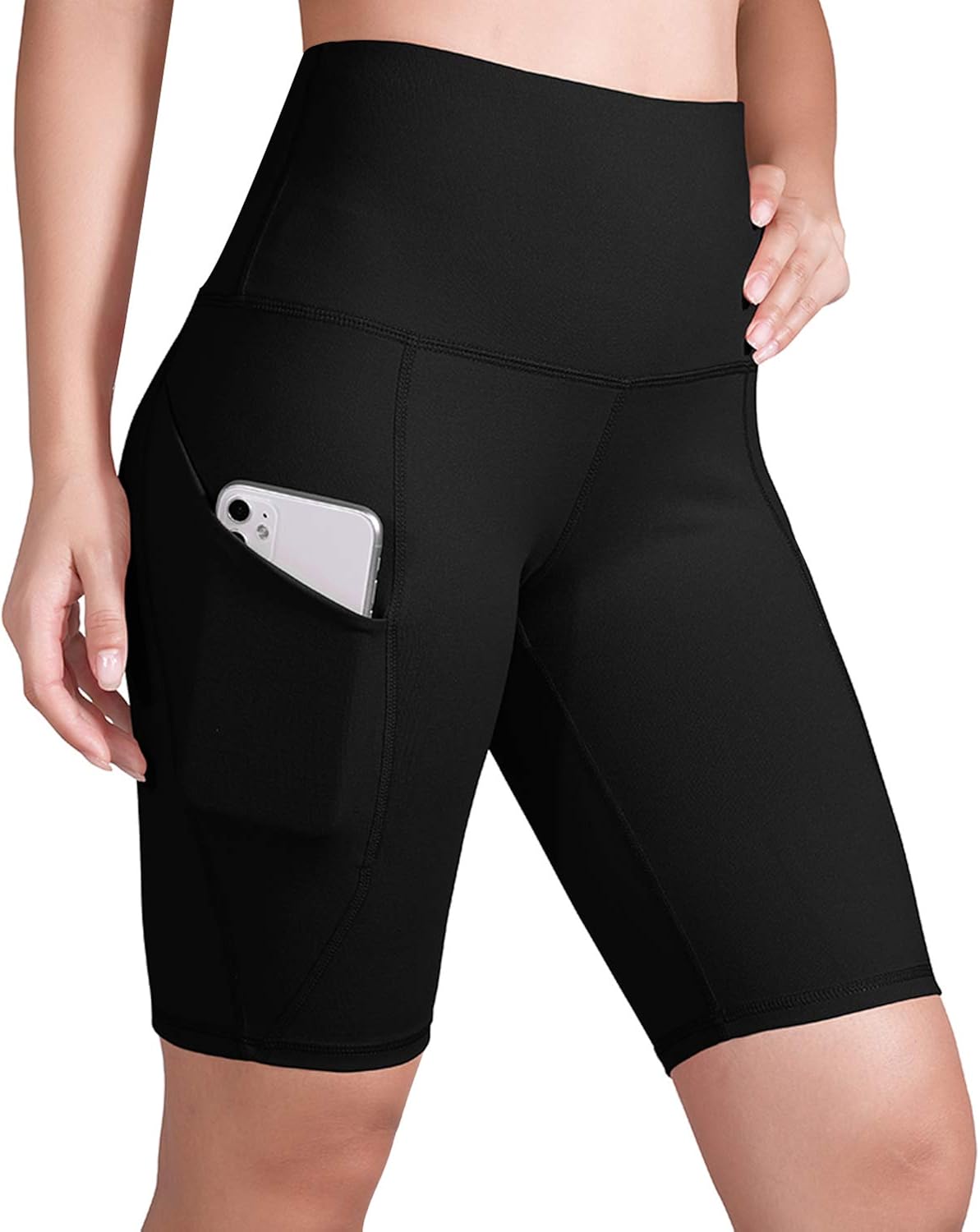 ODODOS High Waist Out Pocket Yoga Short Tummy Control Workout Running Athletic Non See-Through Yoga Shorts: Clothing
