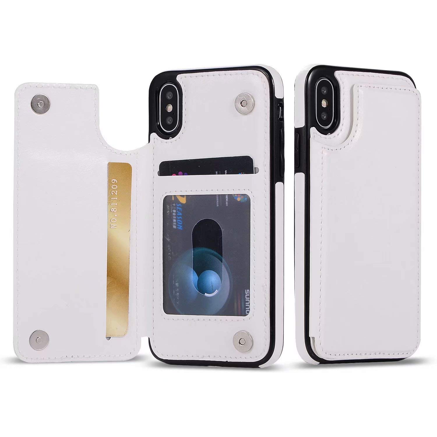 UEEBAI Case for iPhone X XS, Luxury PU Leather Case with [Two Magnetic Clasp] [Card Slots] Stand Function Durable Soft TPU Case Back Wallet Flip Cover for iPhone X/XS - White — image 1