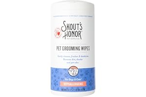SKOUT'S HONOR Pet Grooming Wipes for Dogs and Cats - Deodorizing, Plant-Based, Biodegradable, Fragrance-Free - for Paws, Faces, Skin Folds & Bums, 80 Count