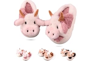 HAZYTOM Kids Cow Slippers丨Toddler Boys Girls Animal Slippers丨Youth Fuzzy Slippers丨Comfy House Slippers丨Memory Foam丨Cute Cartoon丨Soft Non-slip