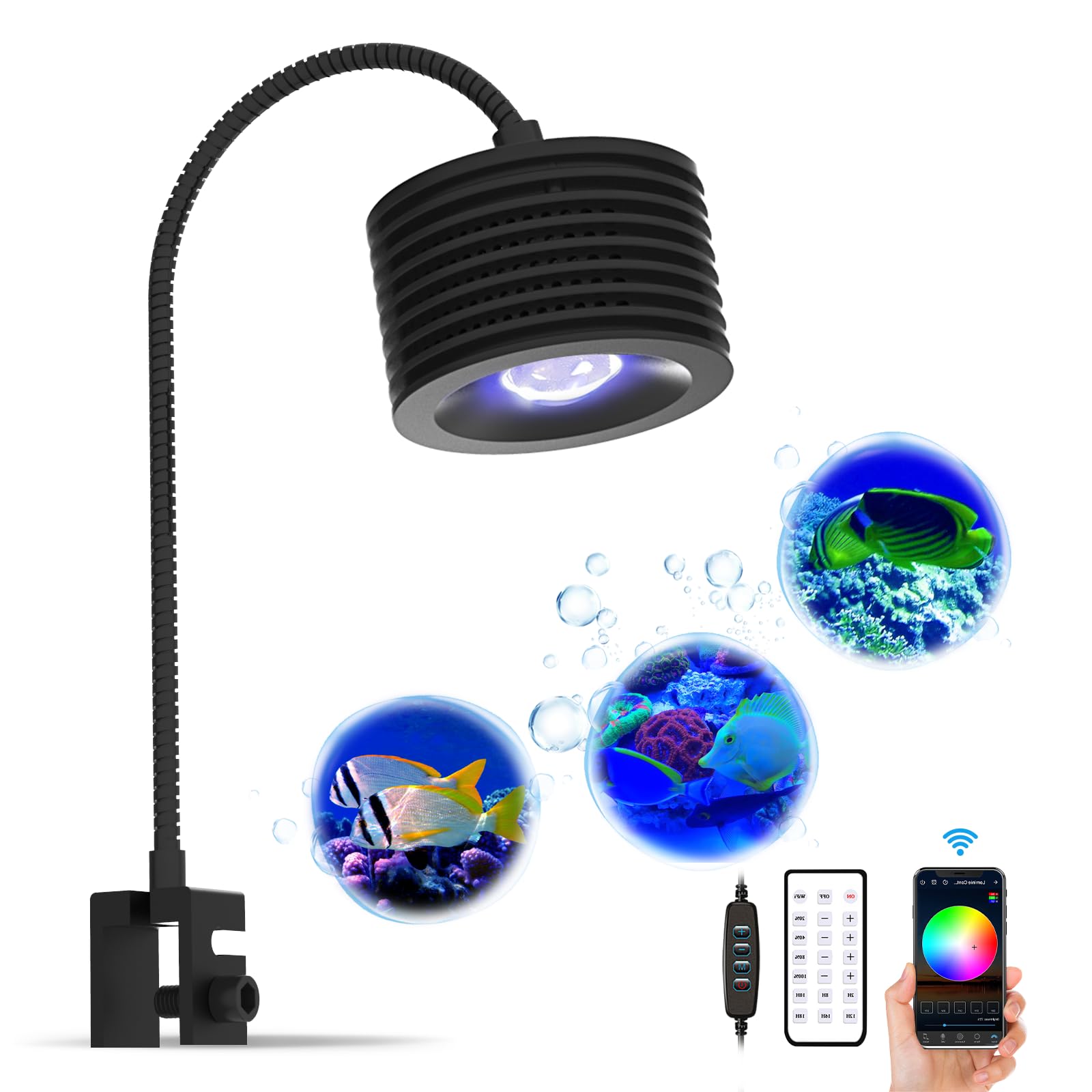 Lominie LED Fish Tank Light - Full Spectrum Dimmable Saltwater Aquarium Light with Gooseneck for Reef Coral Tanks (AS-2-0)