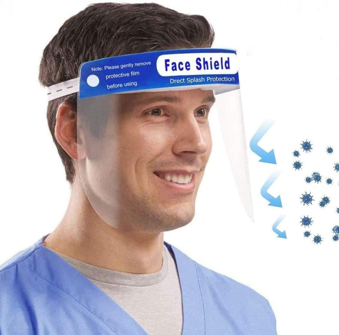 Transparent Safety Face Shield Full Protection Cap Wide Visor | Adjustable | Easy to Clean | Protective Film MUST Be Peeled Off