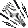 Luoyer 12Pcs Archery Hunting Arrows for Compound Bow Recurve Bow Carbon Arrows with Removable Tips Adjustable Nocks for Adults Hunting Targeting 30inch