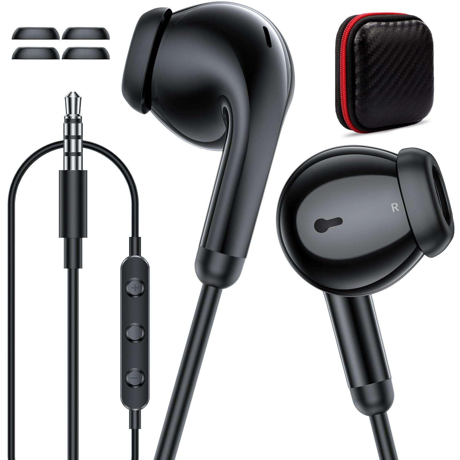 Photo 1 of 3.5mm Headphones Wired Earbuds with Microphone Noise Cancelling Earphone HiFi Stereo Clear Call Volume Control Semi in-Ear Ear Buds for Samsung A14 S10 A12 A25 Moto G Power G Pure School Travel, Black