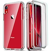 COOLQO Compatible for iPhone XR Case, with [2 x Tempered Glass Screen Protector] Clear 360 Full Body Coverage Hard PC+Soft Si