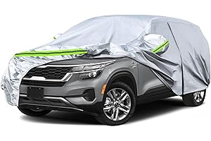 SPORTULI Waterproof Car Covers Replace for 2020-2025 Kia Seltos, 6 Layers Silver All Weather Car Cover with Zipper Door & Windproof Bands for Snow Rain Dust Hail Protection
