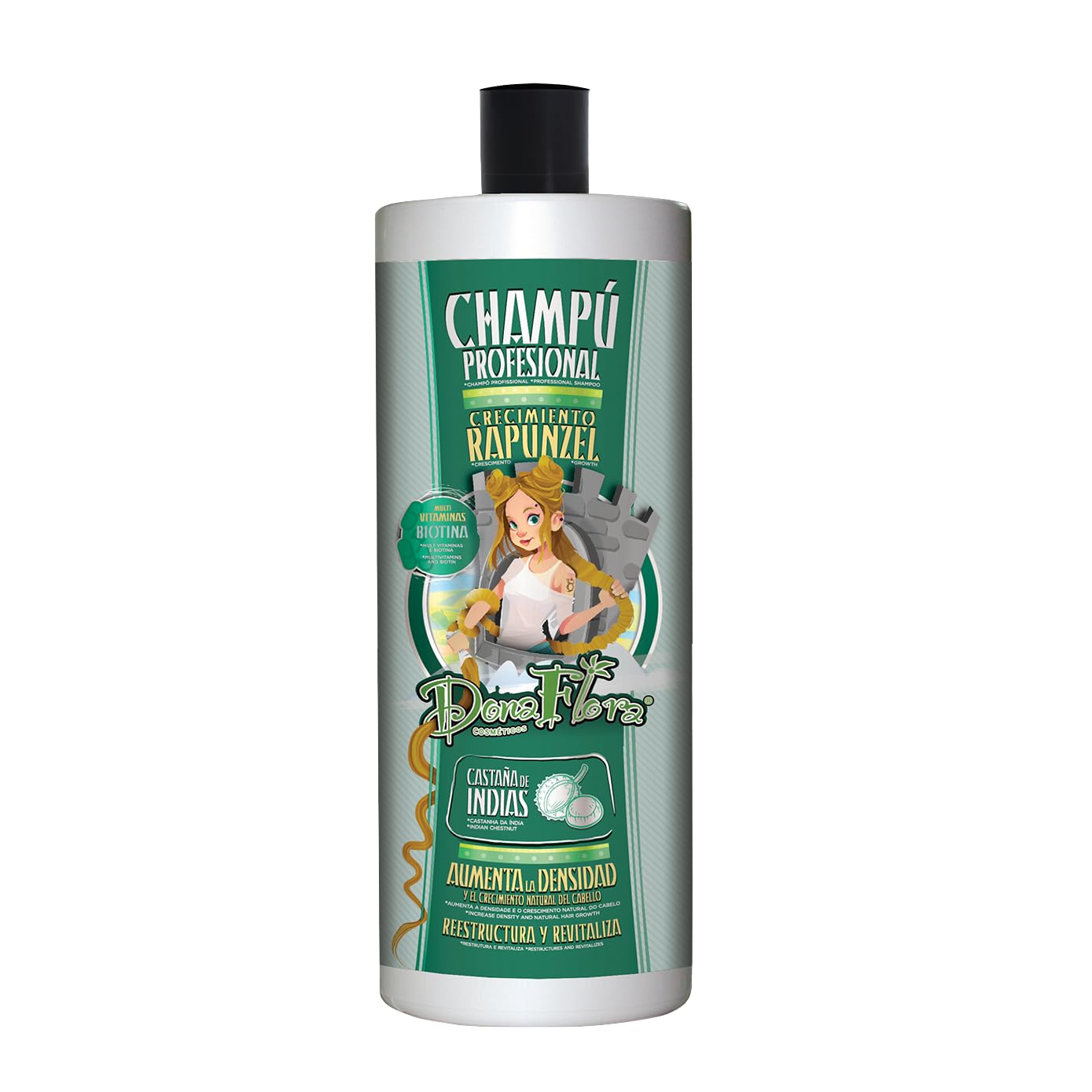 Dona Flora - Rapunzel Growth Shampoo - 1000ml - No Parabens or Sulfates - Works from the Hair Follicle - Thicker and Longer Hair
