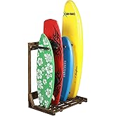 MyGift 4-Ft Tall Rustic Burnt Wood Freestanding Vertical Surfboard Rack, Wakeboard SUP Paddleboard Storage Rack - Holds up to 4 Boards