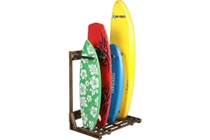 MyGift 4-Ft Tall Rustic Burnt Wood Freestanding Vertical Surfboard Rack, Wakeboard SUP Paddleboard Storage Rack - Holds up to 4 Boards