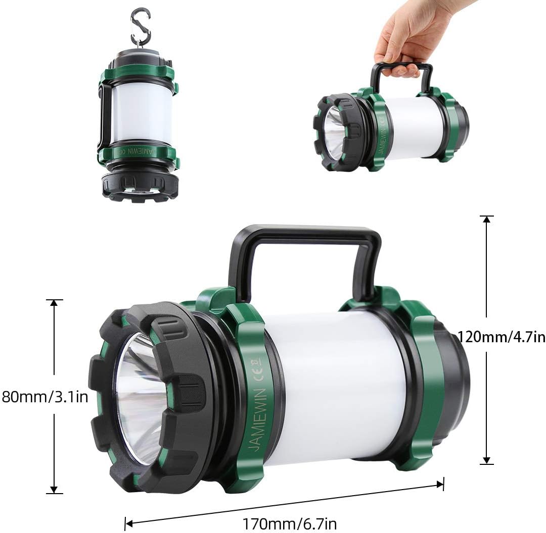 JAMIEWIN 3 in 1 Led Camping Lantern Rechargeable, Lantern Flashlight with 6 Modes, 4000mAh Power Bank Waterproof Camping Lights Torch for Hiking Exploration Hurricane Emergency Outdoor Indoor - - 
