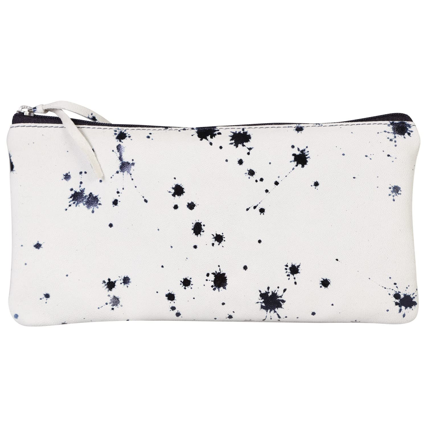 Clairefontaine 410116C - One Flat School Pencil Case with Zip - Dimensions: 22x11cm - Made of Genuine Lambskin Leather - Cosmic Leather Suede Dark Blue