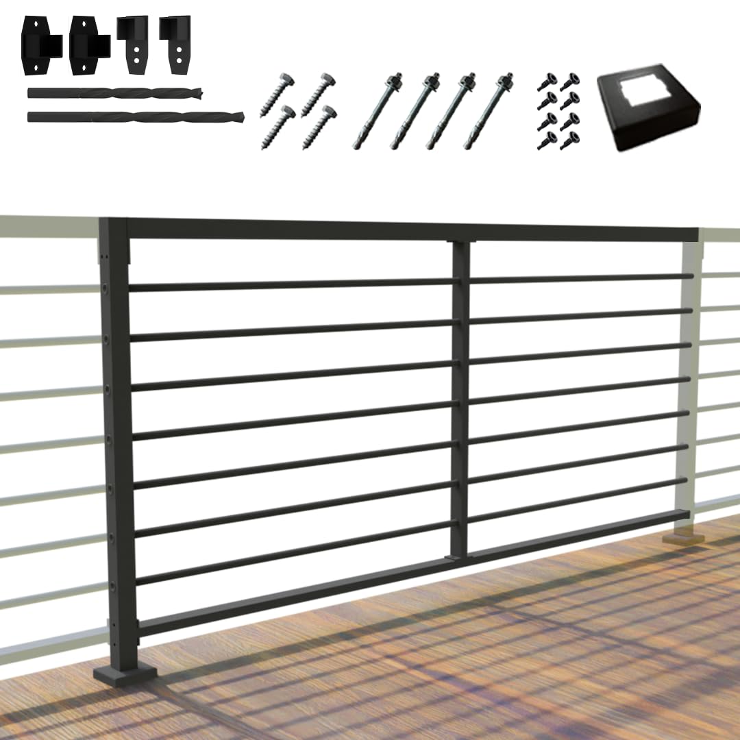 Photo 1 of CR Fence & Rail Horizontal Guard Rail Kit, 6'Wx3'H Deck Railing Balusters Set w/Middle Post, Brackets Included, Sturdy Deck & Porch Railing Kit for Patio & Balcony, Requires 2 End Posts