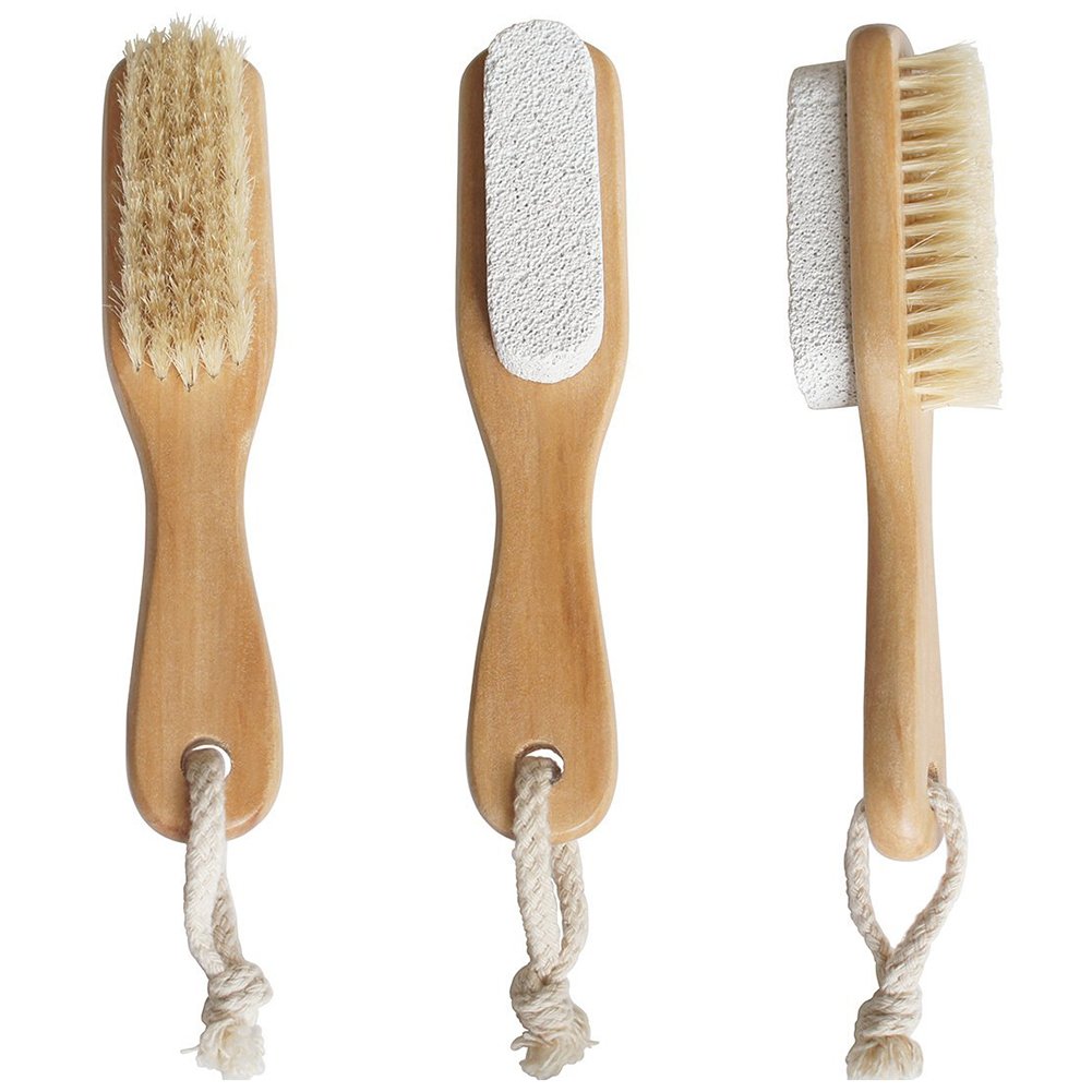 Aisilk Foot Natural Bristle Brush & Pumice Stone Combo W/Rope wooden handle - Exfoliator Pedicures Calluses Remover - Smoother Body skin, feet, elbow Scrubber for Massage SPA Sauna and more: Beauty
