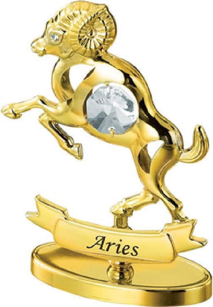 24k Gold Plated Zodiac Figurine with Austrian Crystals 3.5 inches (Aries) Home