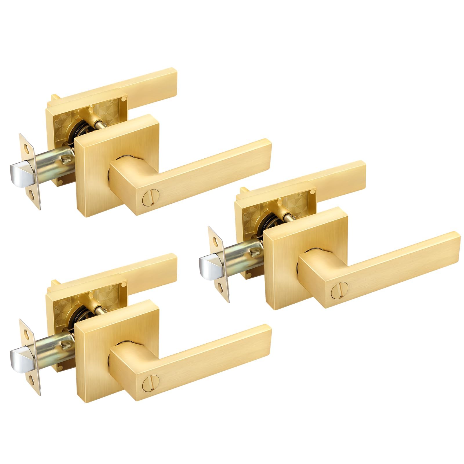 Photo 1 of EHOMEWARE 3 Pack Door Handles Privacy Door Lever Set Interior Door Handles Knobs, Left/Right Handing, Door Handle Lock in Satin Brass Finish, Heavy Duty Constructions
