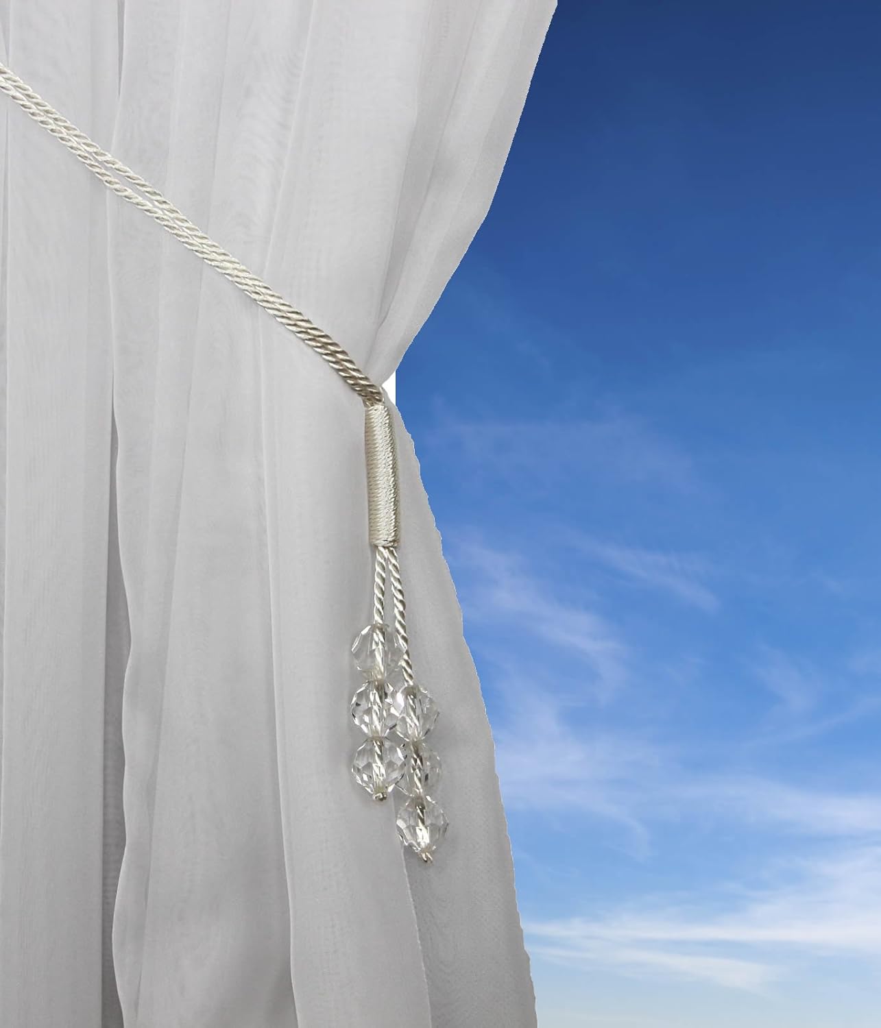 Tsar Tie Back, Crystal Beaded Voile Tie Back, Cord Curtain Hold Back