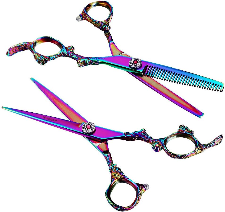 Hair Cutting Scissors/Thinning Shears kits Professional 6.5 inch Barber Salon Razor Edge Tools Set- Hairdresser Hair Styling,Trimming&Cutting-Japanese Stainless Steel haircut Shears (Rainbow)
