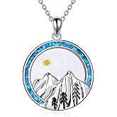 VONALA 925 Sterling silver Mountain Mustard Seed Jewelry Blue Opal Faith Move Mountains Necklace Gift for Christian