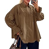 Cicy Bell Womens Oversized Button Down Shirts Long Ruffle Sleeve Pleated Babydoll Blouses Trendy Casual Tops