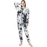 Lifeye Womens Onesie Pajamas Tie-Dye Cotton Romper Thermal Sleepwear Long Sleeve Jumpsuit Homewear Nightwear with Pockets