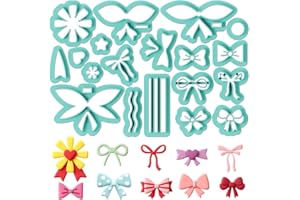 ORIGACH 19 Pcs Bow Theme Polymer Clay Cutters Set Flower Heart Star Earring Clay Cutter DIY Craft Supplies for Earring and Je