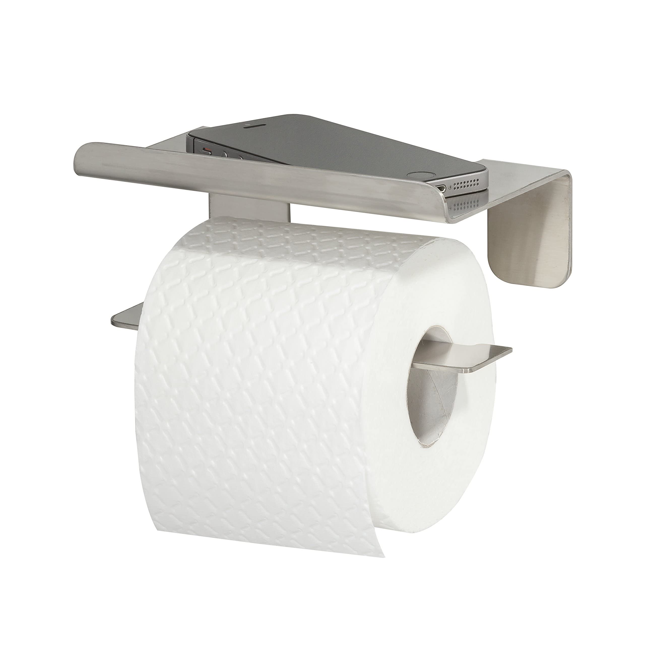 Tiger Colar Toilet roll holder with shelf Brushed stainless steel