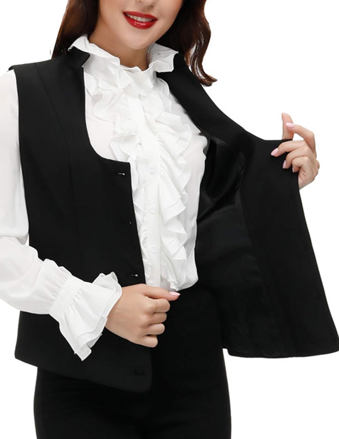 Womens Vintage Vest Fully Lined Formal Business Dress Suits Button Down Steampunk Waistcoat