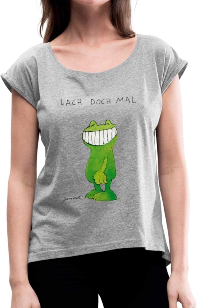 Janosch Günter Kastenfrosch Lach Doch Mal Frauen TShirt mit gerollten Ärmeln Amazon.de Bekleidung