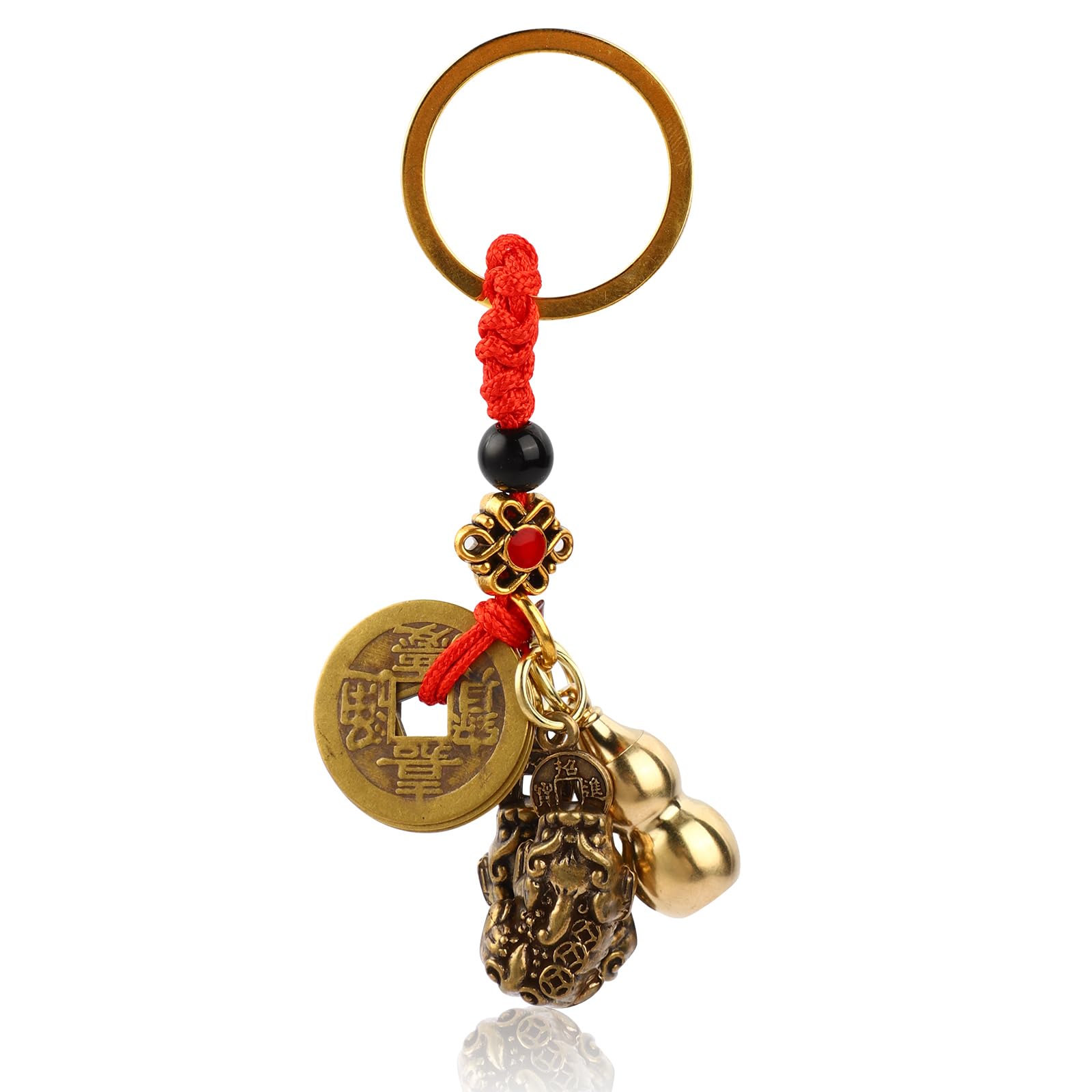 Mayoii Pure Brass Hollow Gourd Car Keychain, Feng Shui Five Emperors Copper Money Key Chain Pendant, Zhaocai Town House Lucky Coins Amulet for Chinese New Year Decorations Gifts (blue_style)