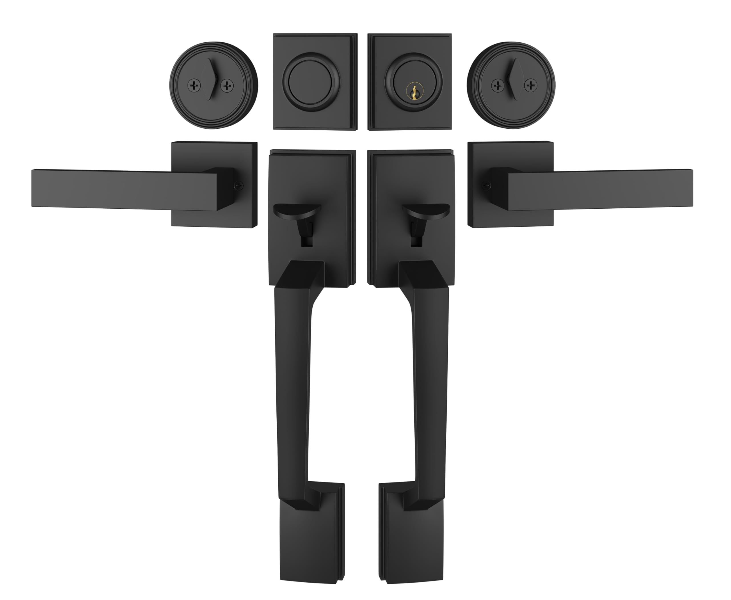 Photo 1 of Camtek Matte Black Double Front Door Handle Set, French Door Locks for Double Doors with Smooth Deadbolt & Dummy Handle, Double Door Lock Easy to Install, Durable Construction for Front Door