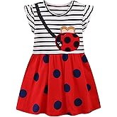 HILEELANG Toddler Girls Short Sleeve Dress Easter Cotton Casual Summer Appliques Shirt Jersey Dresses