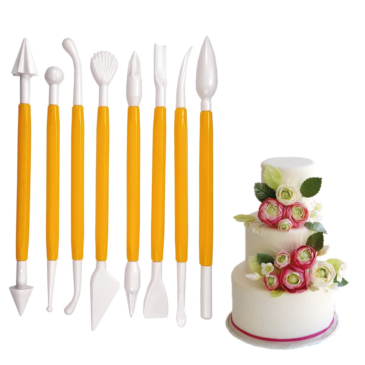 Powersell srls Cake Design Tool Kit for Modelling Fondant Sugar Paste, Double End Cake Sculpture Tool for Making Marzipan Pasta